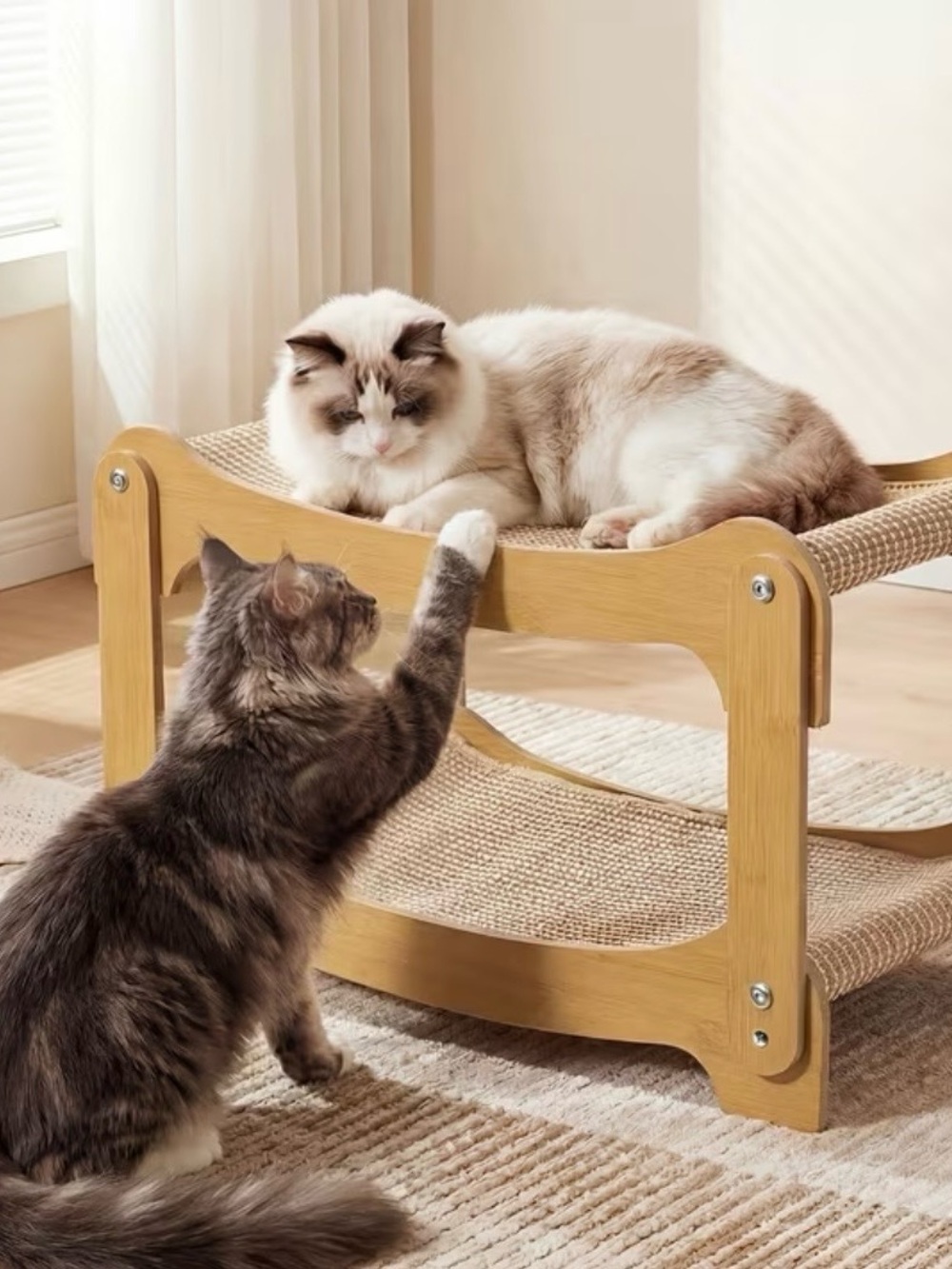 Double-Layer Cat Scratcher & Lounger Hammock Bed in Tan - New in Box
